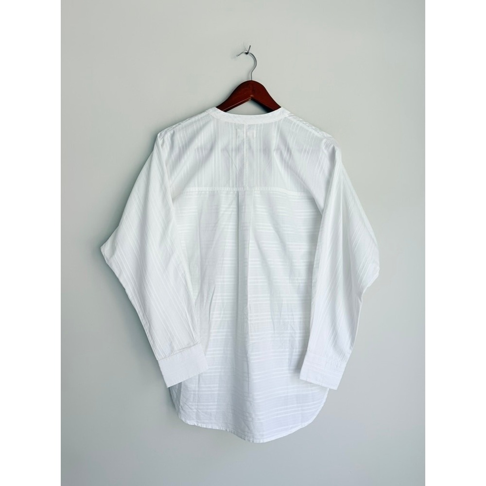 Billy Reid Mens XXS White Dobby Stripe‎ Band Collar Button Down Shirt